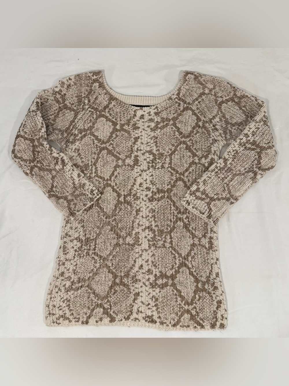 The Limited Womens S Beige Brown Knit Snake Animal Print Knit Crew Neck Sweater